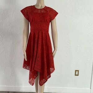 Maeve Asymmetrical Red Lace Dress
